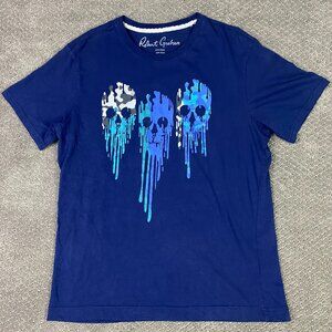 Robert Graham T Shirt Men's Medium Blue Dripping Skull Melting Skulls Cotton